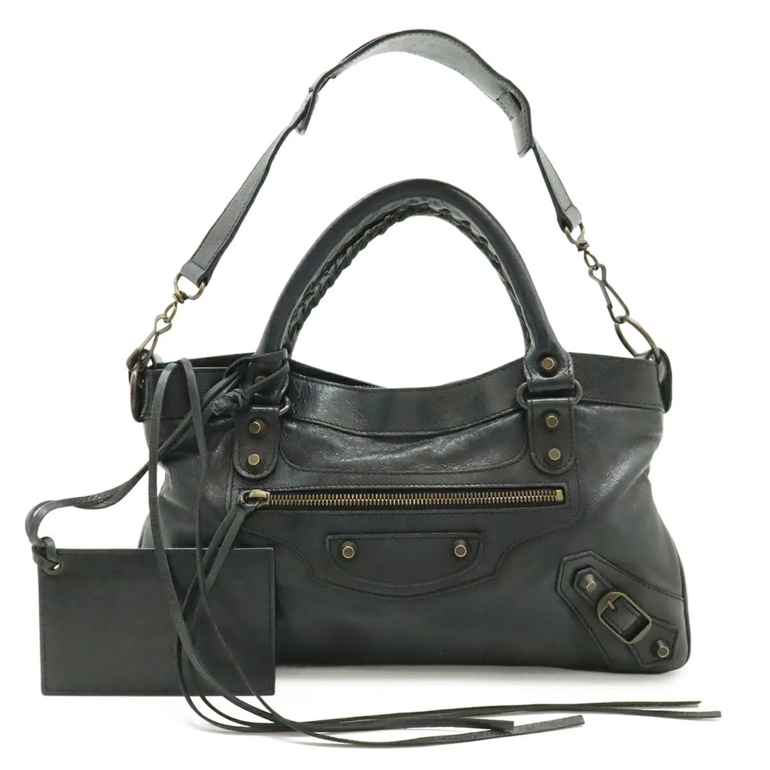BALENCIAGA THE FIRST HANDBAG SHOULDER BAG: BALENCIAGA The First Handbag Shoulder Bag Brand: Balenciaga Type/Style: Handbag, Shoulder bag Material: Leather Color: Black Size: (HxWxD) 17cm x 32cm x 6cm / 6.69'' x 12.59'' x 2.36'' Accessories: