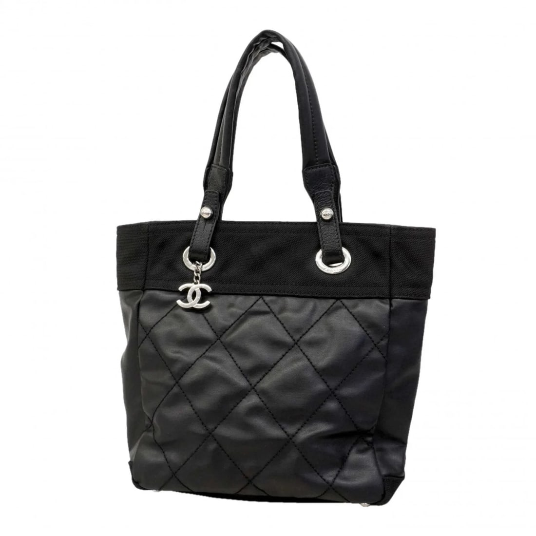 CHANEL PARIS BIARRITZ CANVAS TOTE BAG, BLACK: Chanel Paris Biarritz Canvas Tote Bag, Black Brand: Chanel Type/Style: Tote bag Material: Canvas Color: Black Size: (HxWxD) 28cm x 24cm x 10.5cm / 11.02'' x 9.44'' x 4.13'' Accessories: None <