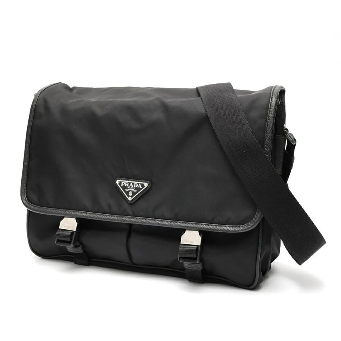 PRADA PRADA NYLON X SAFFIANO LEATHER SHOULDER BAG: Prada PRADA Nylon x Saffiano Leather Shoulder Bag Brand: Prada Type/Style: Shoulder bag Material: Nylon Color: Black Size: (HxWxD) 24cm x 32cm x 12cm / 9.44'' x 12.59'' x 4.72'' Accessories: None
