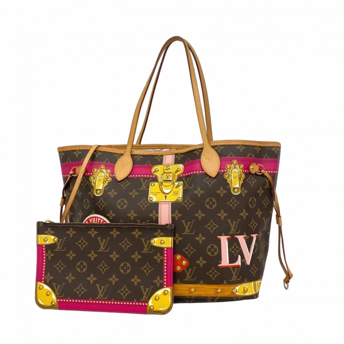 LOUIS VUITTON MONOGRAM SUMMER TRUNK NEVERFULL MM TOTE BAG: Louis Vuitton Monogram Summer Trunk Neverfull MM Tote Bag Brand: Louis Vuitton Type/Style: Tote bag Material: none Color: Brown Size: (HxWxD) 28.5cm x 32cm x 16cm / 11.22'' x 12.59'' x 6.29'' Acce