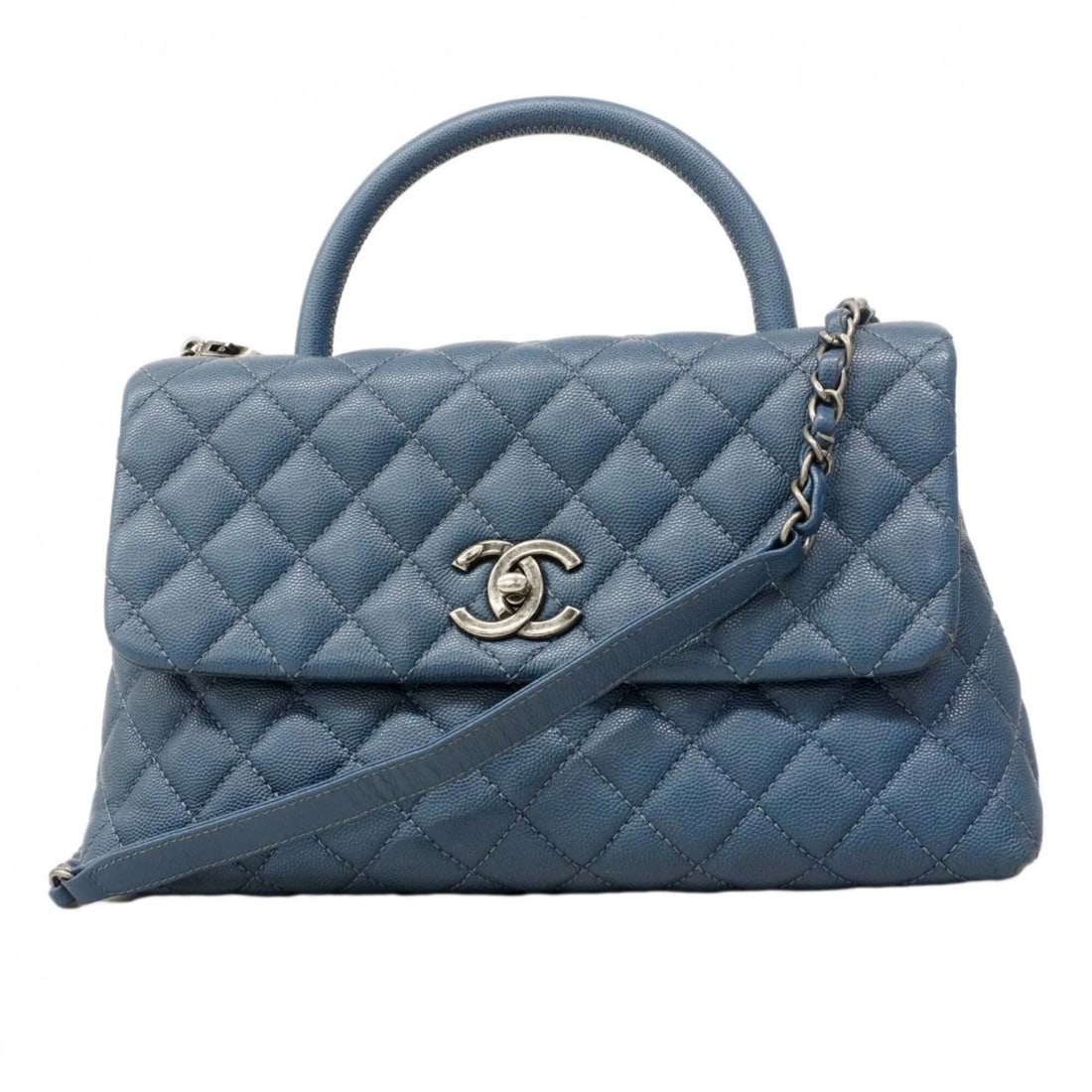 CHANEL MATELASSÉ CHAIN SHOULDER BAG: Chanel Matelassé Chain Shoulder Bag Brand: Chanel Type/Style: Handbag Material: Grained Calfskin Color: Blue Size: (HxWxD) 18cm x 28cm x 11cm / 7.08'' x 11.02'' x 4.33'' Accessories: None