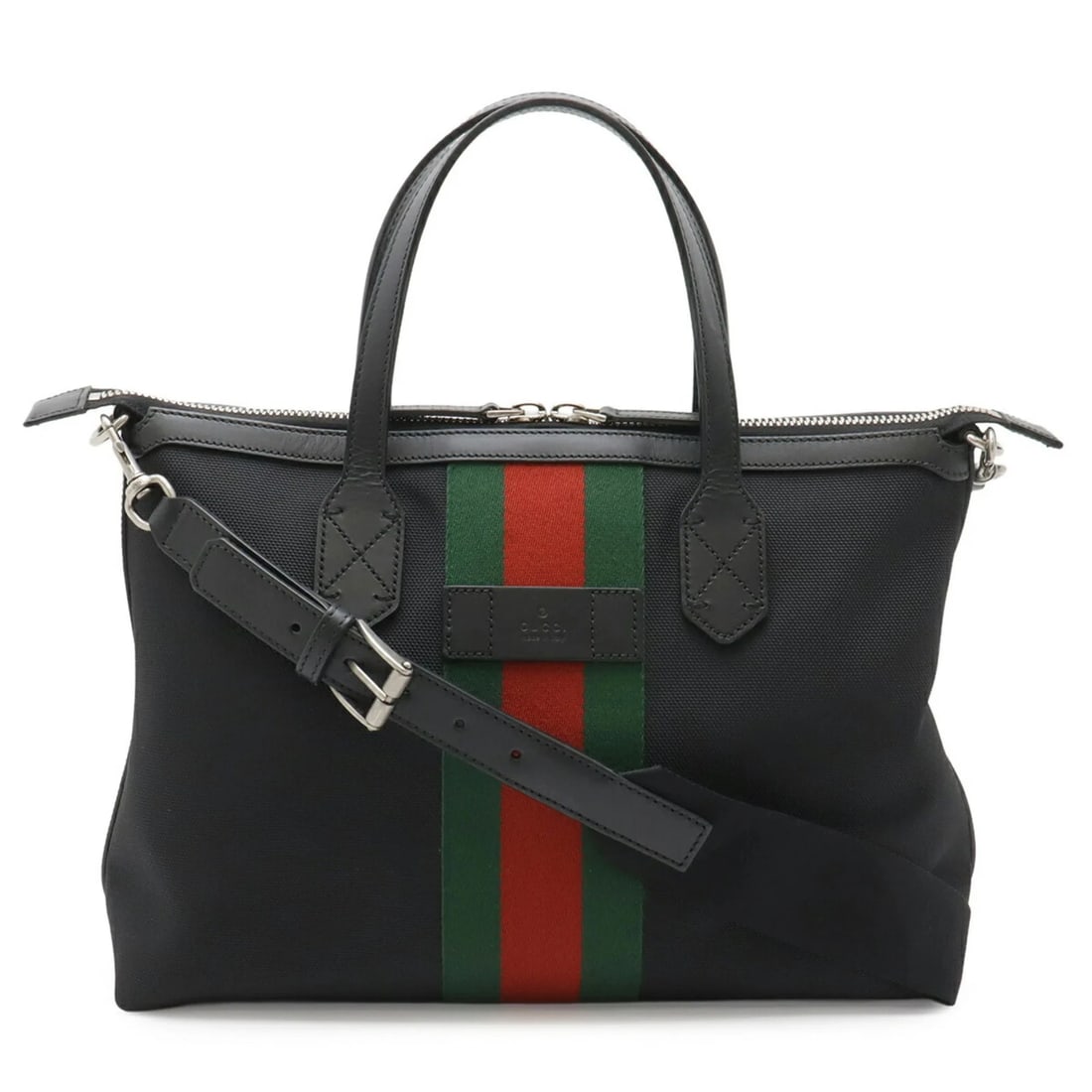 GUCCI SHERRY LINE WEB STRIPE TOTE BAG: GUCCI Sherry Line Web Stripe Tote Bag Brand: Gucci Type/Style: Shoulder bag, Tote bag Material: Nylon canvas , Leather Color: Black, Green, Red color Size: (HxWxD) 25.5cm x 35.5cm x 13.5cm / 10.03'' x