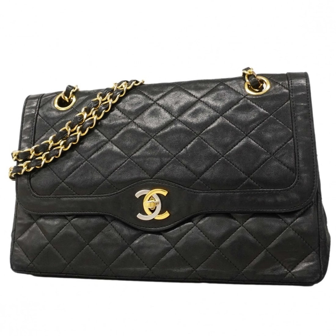 CHANEL MATELASSÉ SHOULDER BAG: Chanel Matelassé Shoulder Bag Brand: Chanel Type/Style: Shoulder bag Material: Leather Color: Black Size: (HxWxD) 17.5cm x 26cm x 7cm / 6.88'' x 10.23'' x 2.75'' Accessories: None Accessor