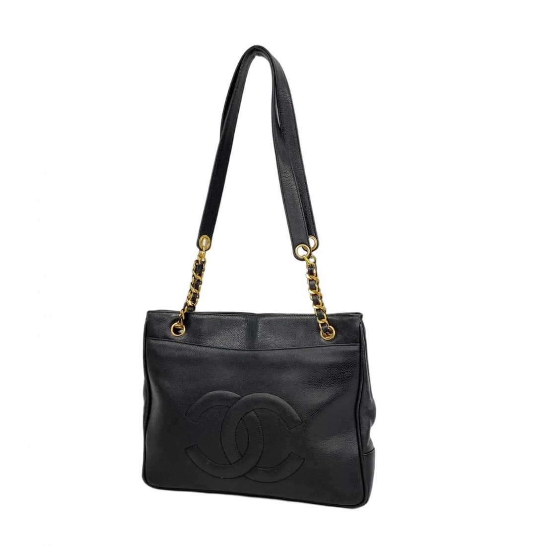 CHANEL TOTE BAG/CHAIN TOTE, CAVIARSKINLEATHER: Chanel Tote Bag/Chain Tote, CaviarSkinLeather Brand: Chanel Type/Style: Tote bag Material: Grained Calfskin Color: Black Size: (HxWxD) 25cm x 31.5cm x 6.5cm / 9.84'' x 12.4'' x 2.55'' Accessories: