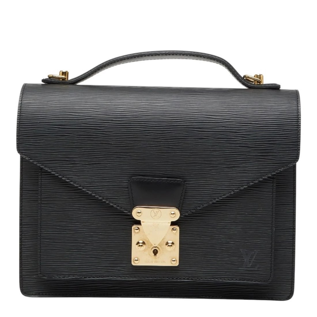 LOUIS VUITTON EPI MONCEAU HANDBAG: Louis Vuitton Epi Monceau Handbag Brand: Louis Vuitton Type/Style: Handbag Material: Leather Color: Black, Noir Size: (HxWxD) 21cm x 27.5cm x 6cm / 8.26'' x 10.82'' x 2.36'' Accessories: None