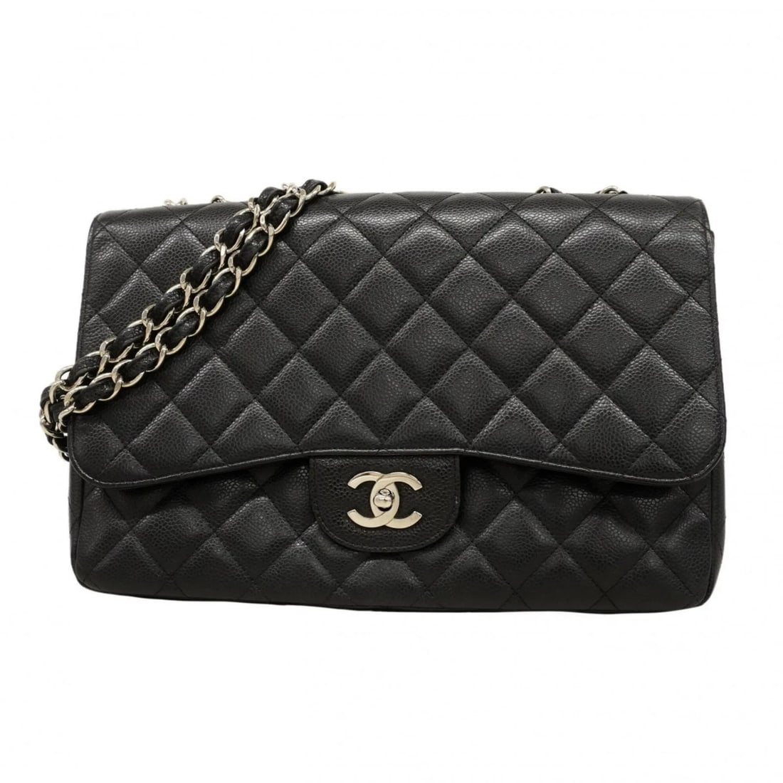 CHANEL SHOULDER BAG, LARGE MATELASSÉ, DOUBLE CHAIN: Chanel Shoulder Bag, Large Matelassé, Double Chain Brand: Chanel Type/Style: Shoulder bag Material: Grained Calfskin Color: Black Size: (HxWxD) 20cm x 30cm x 8.5cm / 7.87'' x 11.81'' x 3.34''
