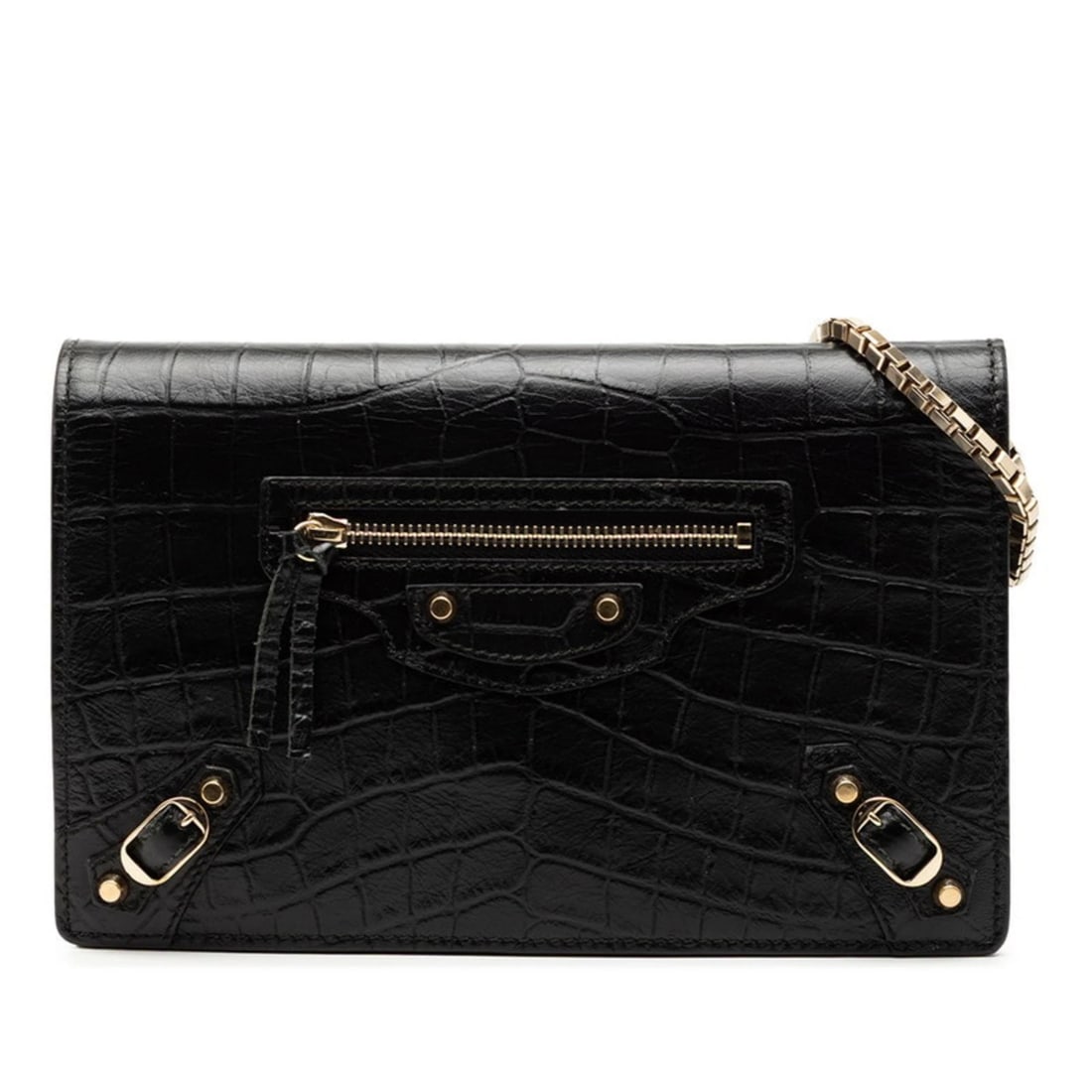BALENCIAGA SHOULDER BAG WITH CHAIN WALLET: Balenciaga Shoulder Bag with Chain Wallet Brand: Balenciaga Type/Style: Shoulder bag Material: Leather Color: Black Size: (HxWxD) 13cm x 21cm x 3.5cm / 5.11'' x 8.26'' x 1.37'' Accessories: None <
