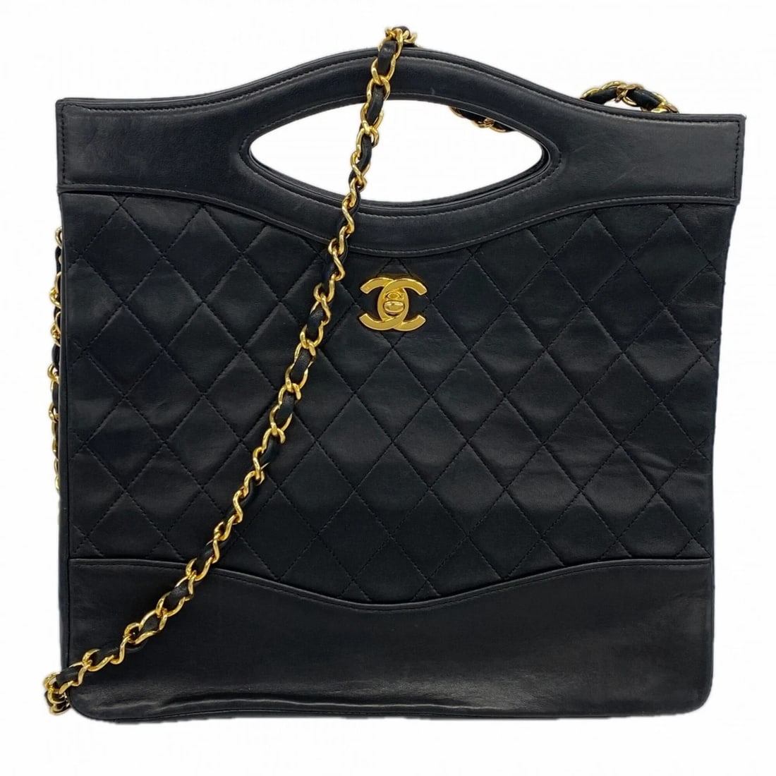 CHANEL MATELASSÉ CHAIN SHOULDER LAMBSKIN HANDBAG: Chanel Matelassé Chain Shoulder Lambskin Handbag Brand: Chanel Type/Style: Handbag Material: Leather Color: Black Size: (HxWxD) 26cm x 27.5cm x 7.5cm / 10.23'' x 10.82'' x 2.95'' Accessories: None