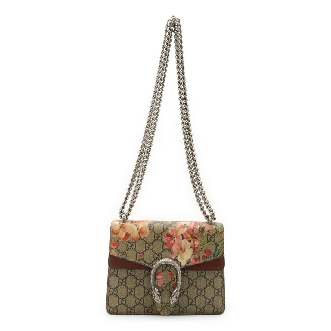 GUCCI DIONYSUS GG BLOOMS CHAIN BAG: GUCCI Dionysus GG Blooms Chain Bag Brand: Gucci Type/Style: Shoulder bag Material: Coated canvas , Suede Color: Beige, Multi-color, Pink Size: (HxWxD) 16.5cm x 20cm x 5cm / 6.49'' x 7.87'' x 1.96''
