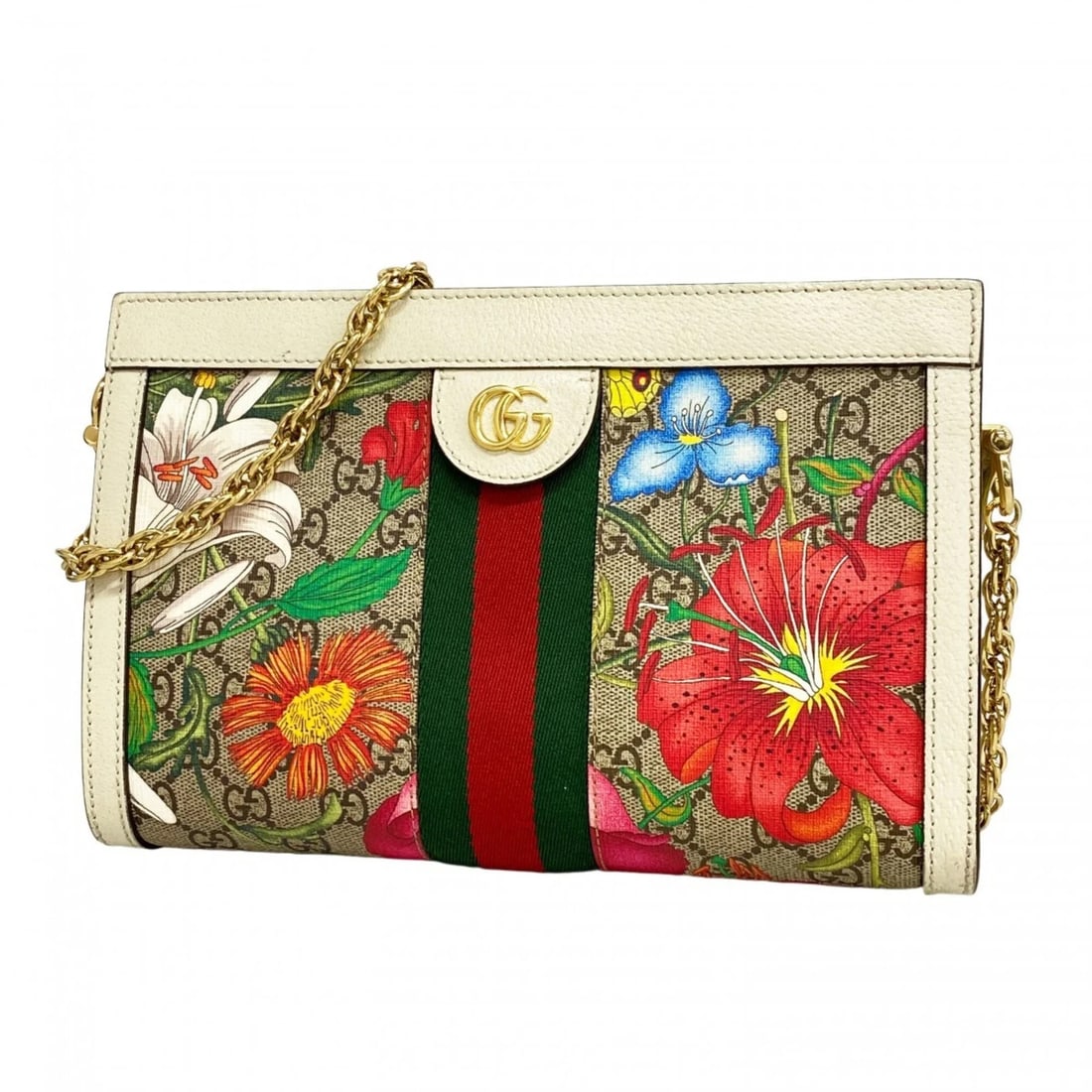 GUCCI OPHIDIA GG FLORA SHOULDER BAG: Gucci Ophidia GG Flora Shoulder Bag Brand: Gucci Type/Style: Shoulder bag Material: PVC Color: Brown, Ivory Size: (HxWxD) 18cm x 26cm x 8cm / 7.08'' x 10.23'' x 3.14'' Accessories: None Accessories