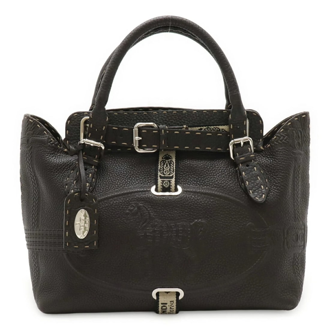 FENDI SELLERIA VILLA BORGHESE HANDBAG: FENDI Selleria Villa Borghese Handbag Brand: Fendi Type/Style: Handbag Material: Leather Color: Dark brown Size: (HxWxD) 24.5cm x 29cm x 17cm / 9.64'' x 11.41'' x 6.69'' Accessories: None Accessories