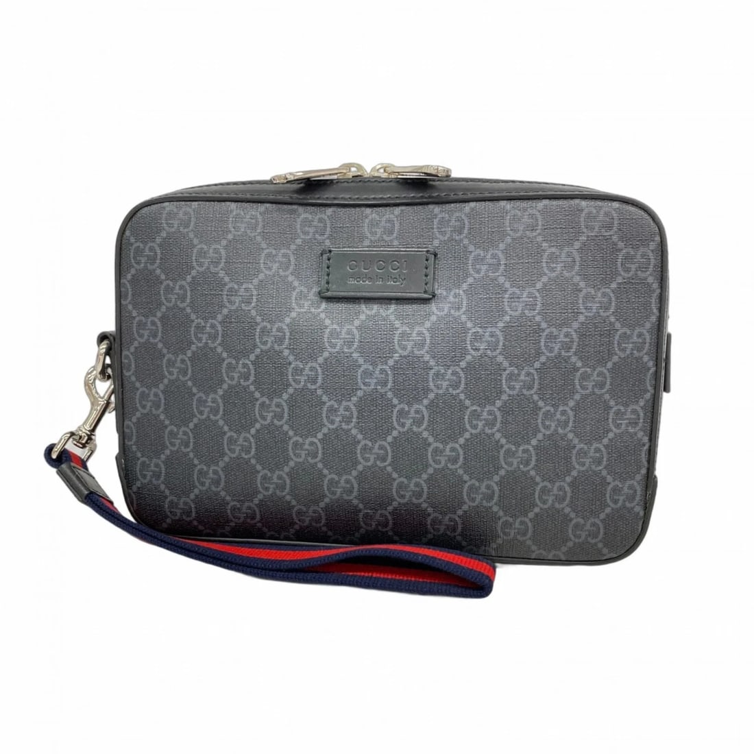 GUCCI GG SUPREME CLUTCH BAG: Gucci GG Supreme Clutch Bag Brand: Gucci Type/Style: Clutch bag Material: PVC Color: Black Size: (HxWxD) 15.5cm x 23cm x 4cm / 6.1'' x 9.05'' x 1.57'' Accessories: None Accessories Notice:
