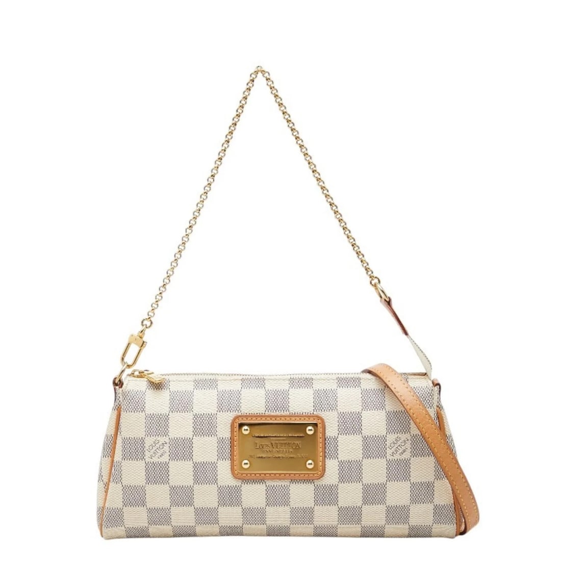 LOUIS VUITTON DAMIER AZUR EVA CHAIN SHOULDER BAG: Louis Vuitton Damier Azur Eva Chain Shoulder Bag Brand: Louis Vuitton Type/Style: Handbag, Shoulder bag Material: PVC , Leather Color: Damier Azur, White Size: (HxWxD) 13cm x 24.5cm x 3.5cm / 5.11'' x