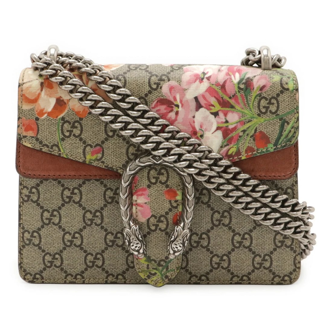GUCCI DIONYSUS GG BLOOMS CHAIN SHOULDER BAG: GUCCI Dionysus GG Blooms Chain Shoulder Bag Brand: Gucci Type/Style: Shoulder bag Material: PVC Color: Pink Size: (HxWxD) 16cm x 20cm x 5.5cm / 6.29'' x 7.87'' x 2.16'' Accessories: None A