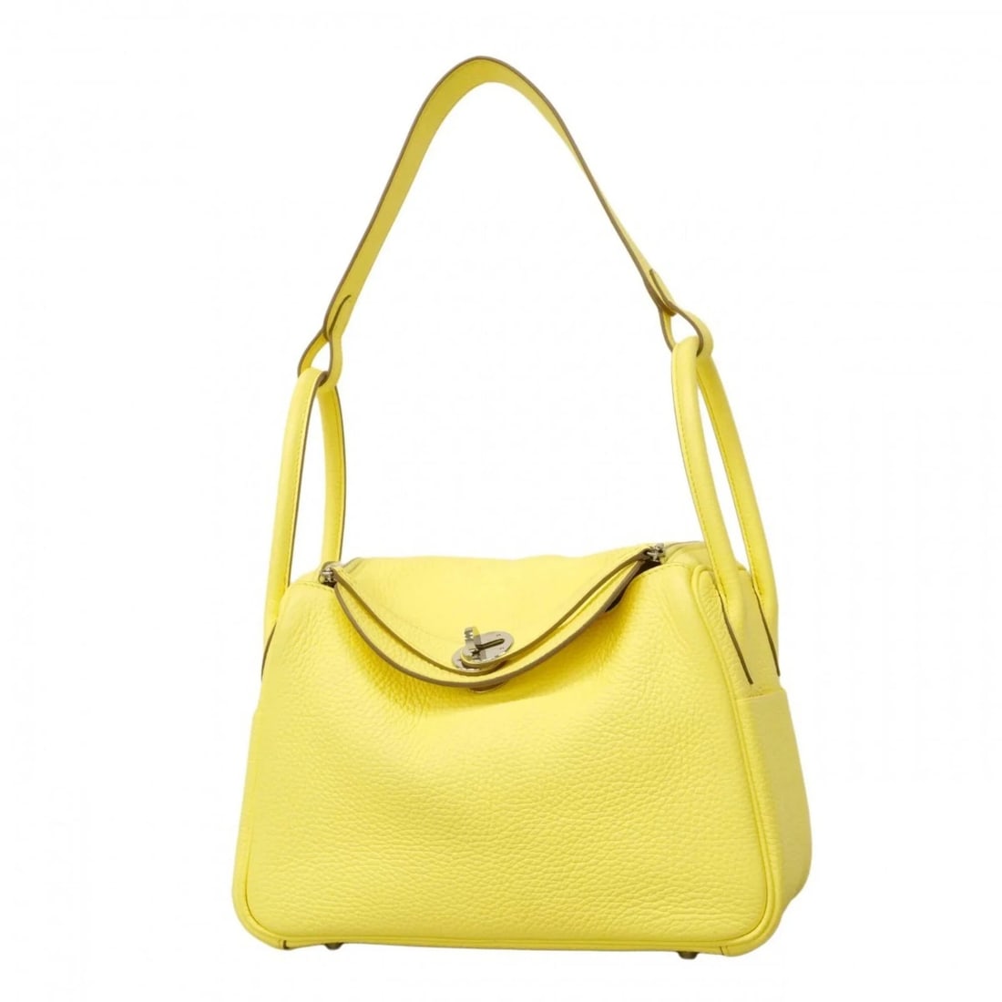 HERMES LINDY 26 HANDBAG, TAURILLON CLEMENCE LEATHER: Hermes Lindy 26 Handbag, Taurillon Clemence Leather Brand: Hermes Type/Style: Handbag Material: Taurillon clemence leather Color: Yellow Size: (HxWxD) 17cm x 26cm x 13cm / 6.69'' x 10.23'' x 5.11''
