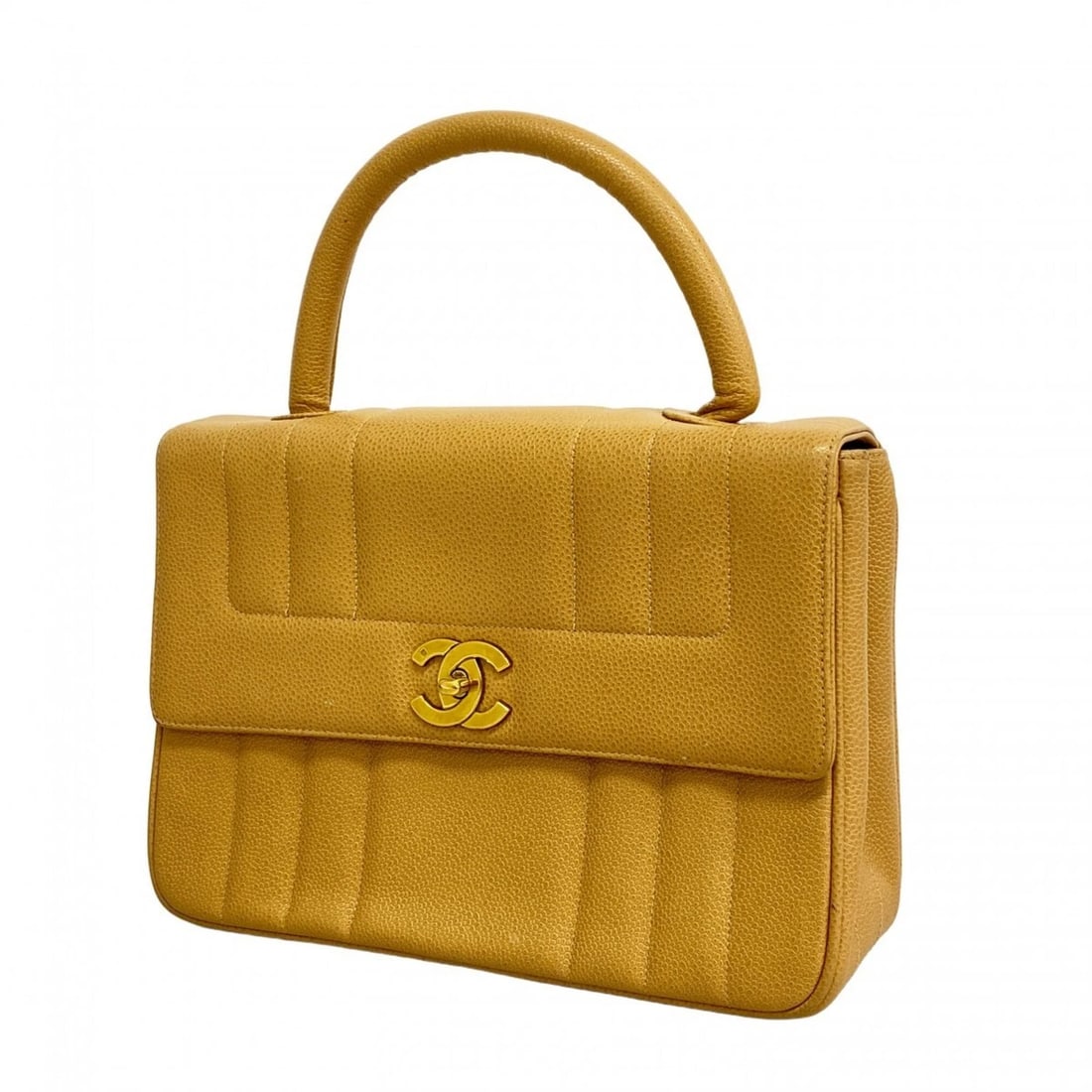 CHANEL MADEMOISELLE HANDBAG, CAVIARSKINLEATHER: Chanel Mademoiselle handbag, CaviarSkinleather Brand: Chanel Type/Style: Handbag Material: Grained Calfskin Color: Beige Size: (HxWxD) 19cm x 26cm x 8.5cm / 7.48'' x 10.23'' x 3.34'' Accessories: