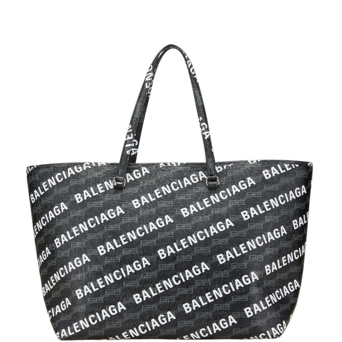 BALENCIAGA LOGO TOTE BAG, HANDBAG IN BLACK LEATHER: Balenciaga logo tote bag, handbag in black leather Brand: Balenciaga Type/Style: Handbag, Tote bag Material: PVC , Leather Color: Black Size: (HxWxD) 32cm x 38.5cm x 20cm / 12.59'' x 15.15'' x 7.87''