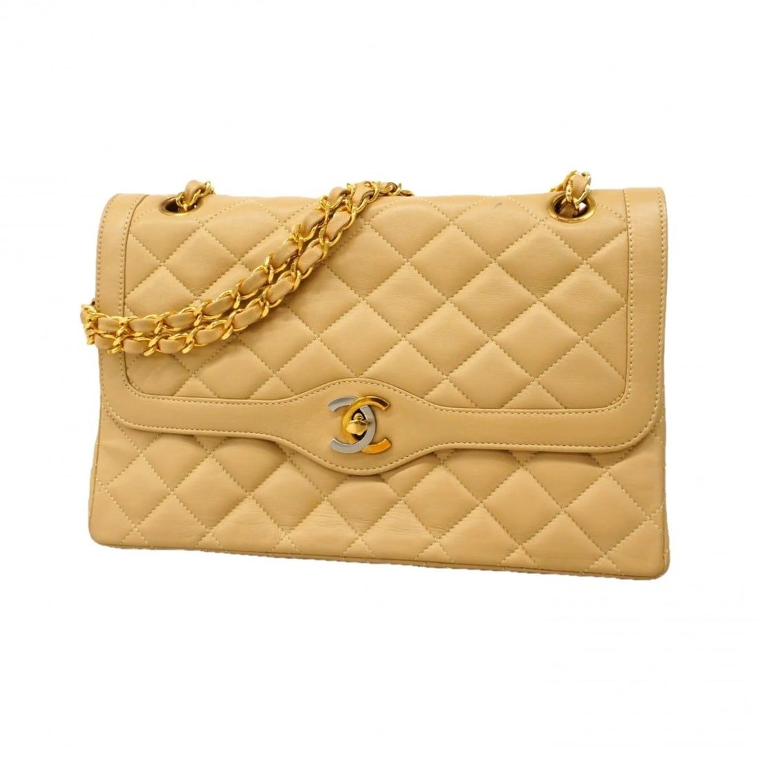 CHANEL MATELASSÉ SHOULDER BAG, PARIS: Chanel Matelassé Shoulder Bag, Paris Brand: Chanel Type/Style: Shoulder bag Material: Leather Color: Beige Size: (HxWxD) 16.5cm x 26cm x 7cm / 6.49'' x 10.23'' x 2.75'' Accessories: None Accessories