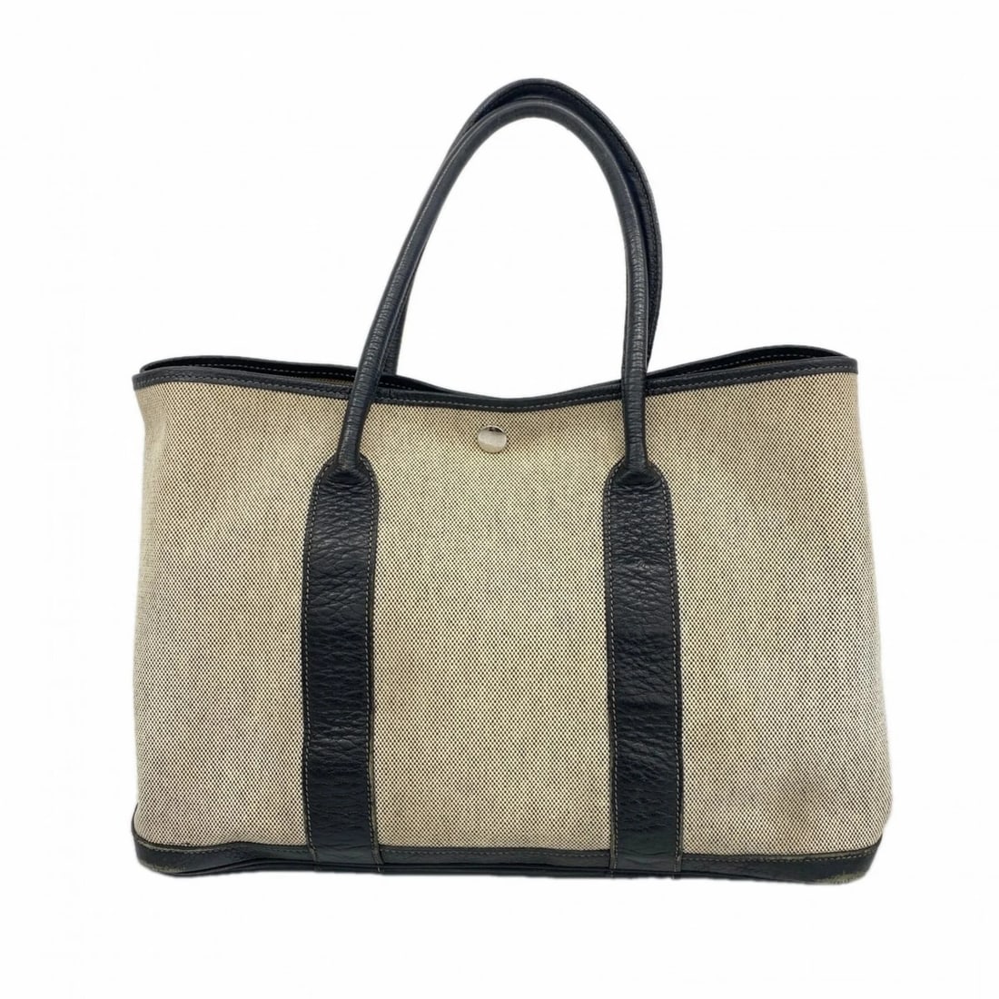 HERMES GARDEN PM TOTE BAG, TOILE H, BLACK/BEIGE: Hermes Garden PM Tote Bag, Toile H, Black/Beige Brand: Hermes Type/Style: Tote bag Material: Toile H Color: Beige, Black Size: (HxWxD) 25cm x 35cm x 17.5cm / 9.84'' x 13.77'' x 6.88'' Accessories: