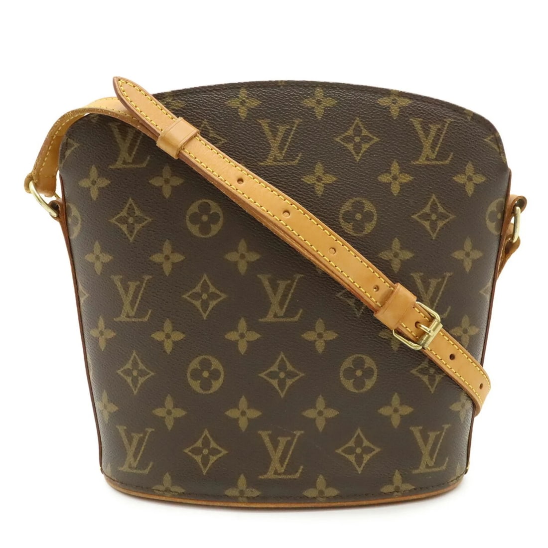 LOUIS VUITTON MONOGRAM DRUOT SHOULDER BAG: Louis Vuitton Monogram Druot Shoulder Bag Brand: Louis Vuitton Type/Style: Shoulder bag Material: Monogram , Coated canvas , PVC Color: Brown, Monogram Size: (HxWxD) 22cm x 24.5cm x 10cm / 8.66'' x 9.
