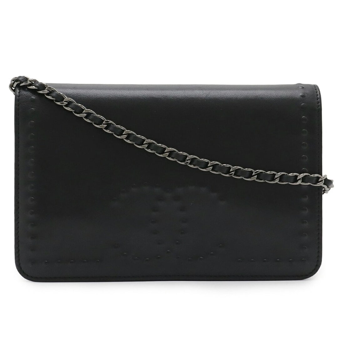 CHANEL COCO MARK WALLET, CHAIN SHOULDER BAG: CHANEL Coco Mark wallet, chain shoulder bag Brand: Chanel Type/Style: Pochette, Shoulder bag Material: Leather Color: Black Size: (HxWxD) 12.5cm x 19cm x 3cm / 4.92'' x 7.48'' x 1.18'' Accessories
