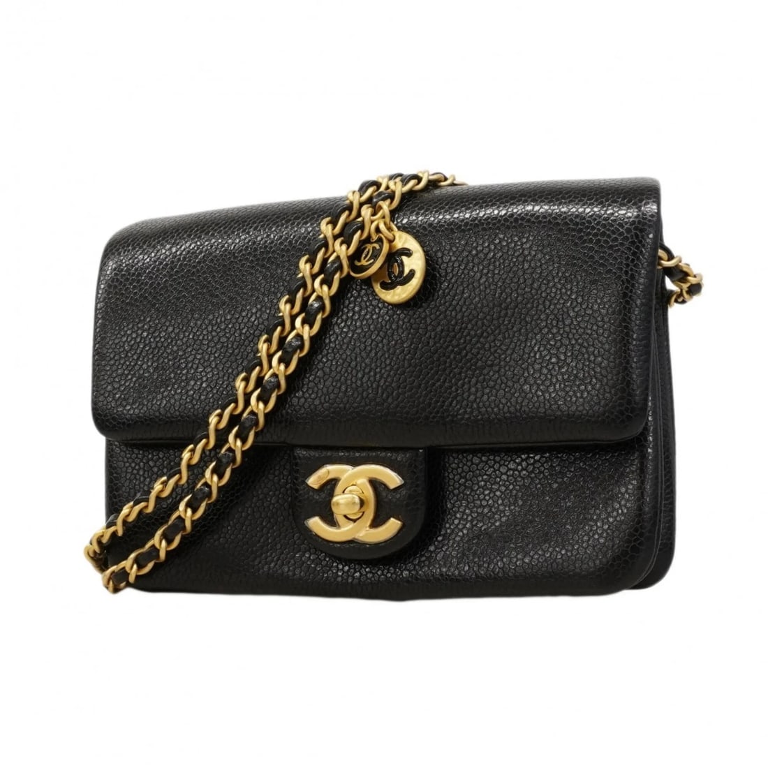 CHANEL SHOULDER BAG, CHAIN SHOULDER, CAVIARSKIN: Chanel Shoulder Bag, Chain Shoulder, CaviarSkin Brand: Chanel Type/Style: Shoulder bag Material: Grained Calfskin Color: Black Size: (HxWxD) 12cm x 17cm x 5.5cm / 4.72'' x 6.69'' x 2.16''