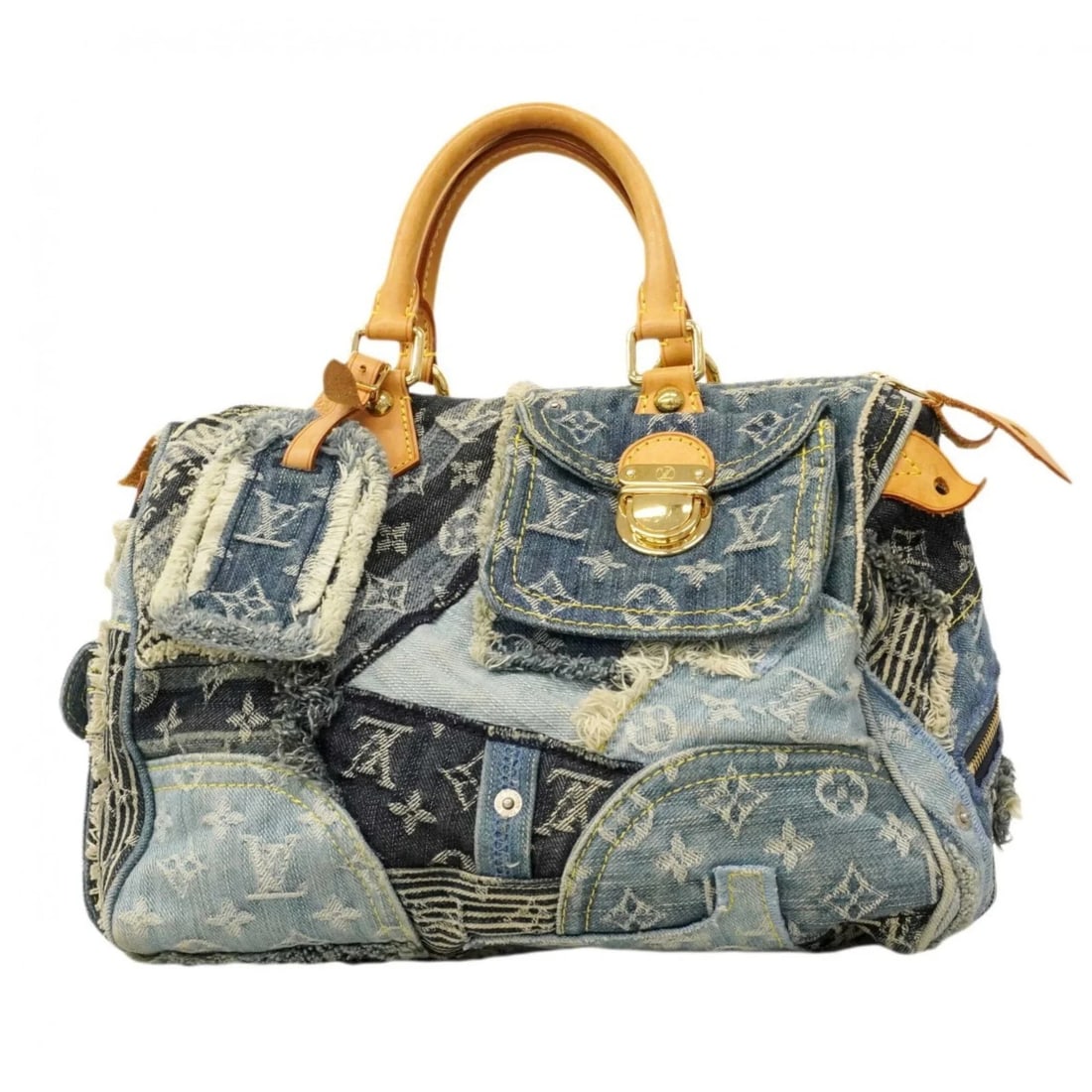 LOUIS VUITTON MONOGRAM DENIM PATCHWORK SPEEDY 30 HANDBAG: Louis Vuitton Monogram Denim Patchwork Speedy 30 Handbag Brand: Louis Vuitton Type/Style: Handbag Material: none Color: Blue Size: (HxWxD) 21.5cm x 29.5cm x 17cm / 8.46'' x 11.61'' x 6.69''