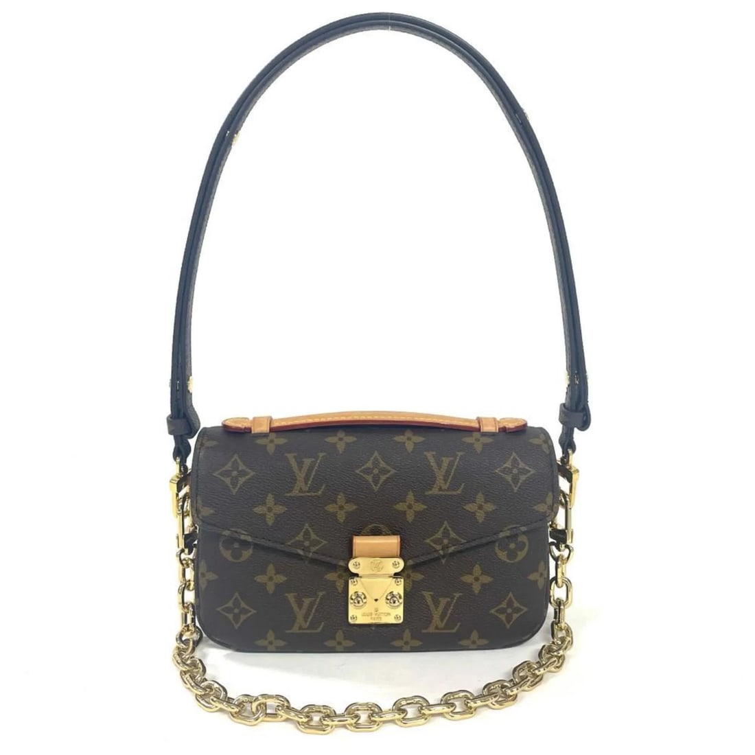 LOUIS VUITTON POCHETTE METIS EW SHOULDER BAG: Louis Vuitton Pochette Metis EW Shoulder Bag Brand: Louis Vuitton Type/Style: Pochette, Shoulder bag Material: Monogram Color: Brown Size: (HxWxD) 14cm x 21cm x 5.5cm / 5.51'' x 8.26'' x 2.16'' Ac