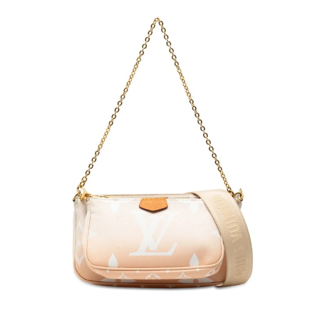 LOUIS VUITTON MONOGRAM GIANT MULTI POCHETTE ACCESSOIRES: Louis Vuitton Monogram Giant Multi Pochette Accessoires Brand: Louis Vuitton Type/Style: Shoulder bag Material: PVC , Leather Color: Pink beige Size: (HxWxD) 13cm x 23cm x 4cm / 5.11'' x 9.05'' x 1.57