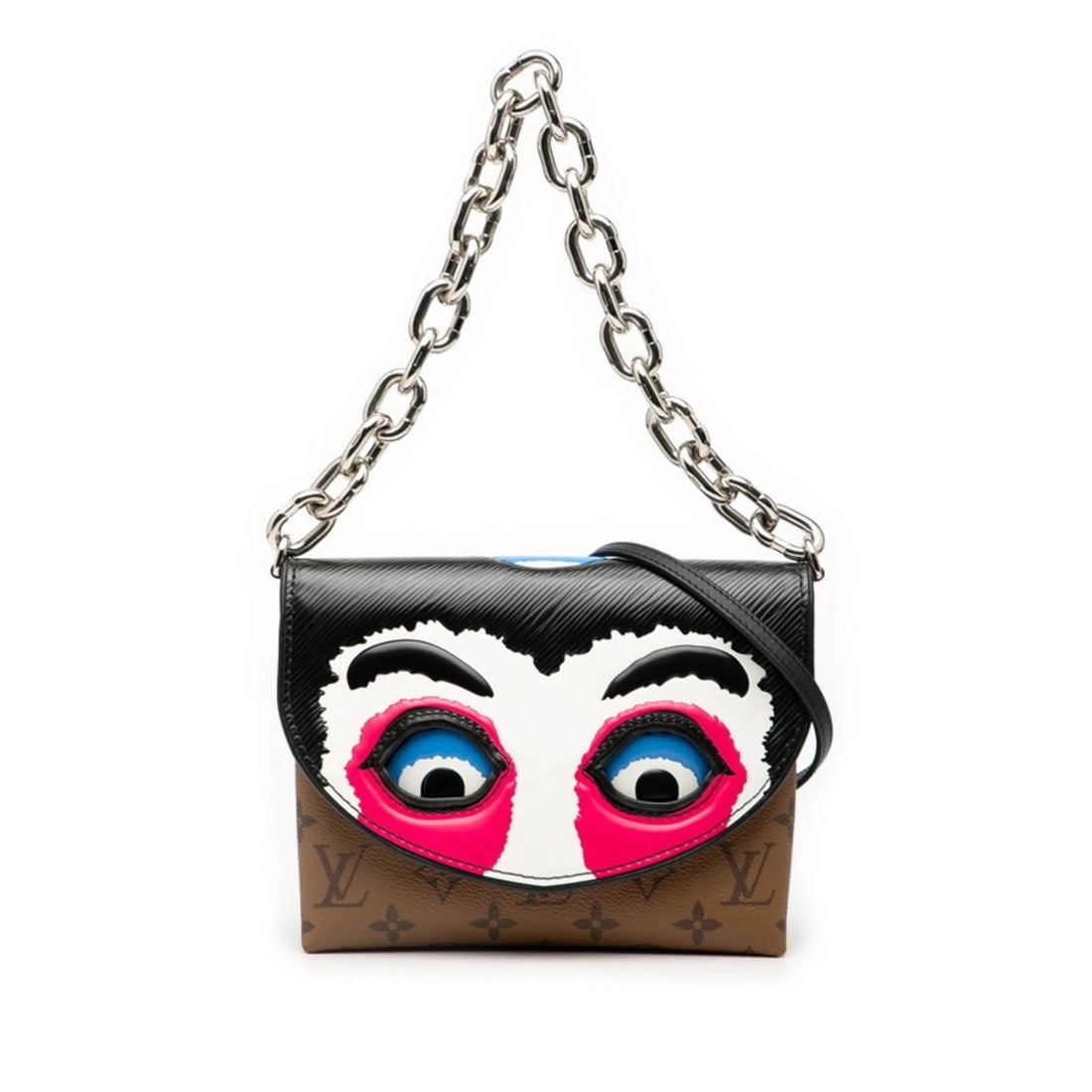 LOUIS VUITTON MONOGRAM CHET KABUKI MASK: Louis Vuitton Monogram Chet Kabuki Mask Brand: Louis Vuitton Type/Style: Handbag, Shoulder bag Material: PVC , Leather Color: Brown, Multi-color Size: (HxWxD) 15cm x 18.5cm x 5.5cm / 5.9'' x 7.28'' x 