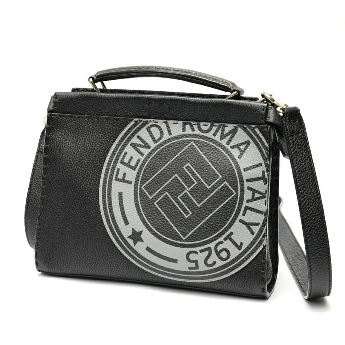 FENDI PEEKABOO FIT MINI SHOULDER BAG: Fendi Peekaboo Fit Mini Shoulder Bag Brand: Fendi Type/Style: Shoulder bag Material: Leather Color: Black, Gray Size: (HxWxD) 21cm x 28cm x 5.5cm / 8.26'' x 11.02'' x 2.16'' Accessories: None