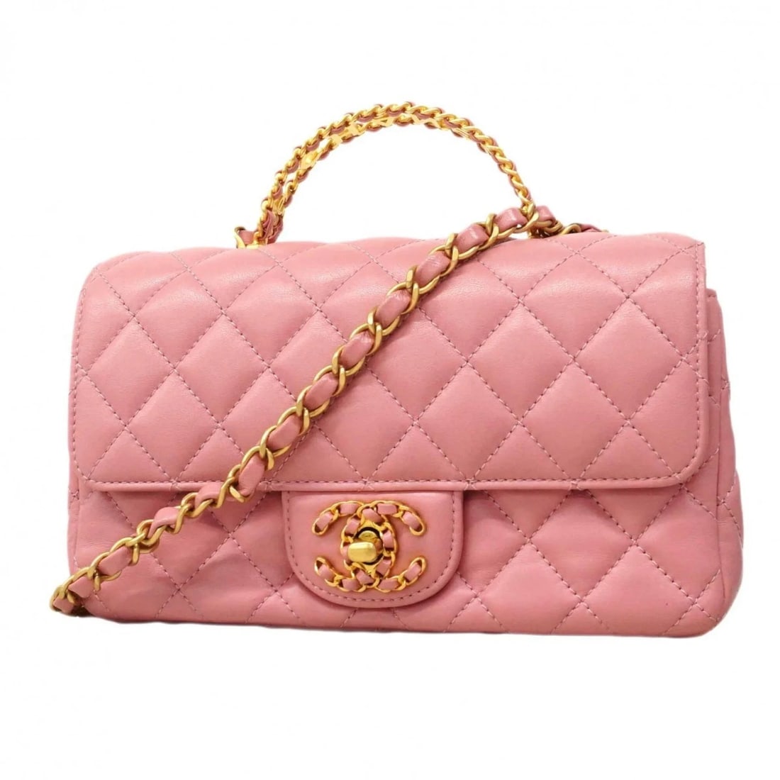 CHANEL MATELASSÉ CHAIN SHOULDER HANDBAG, LAMBSKIN, PINK (1 of 10)