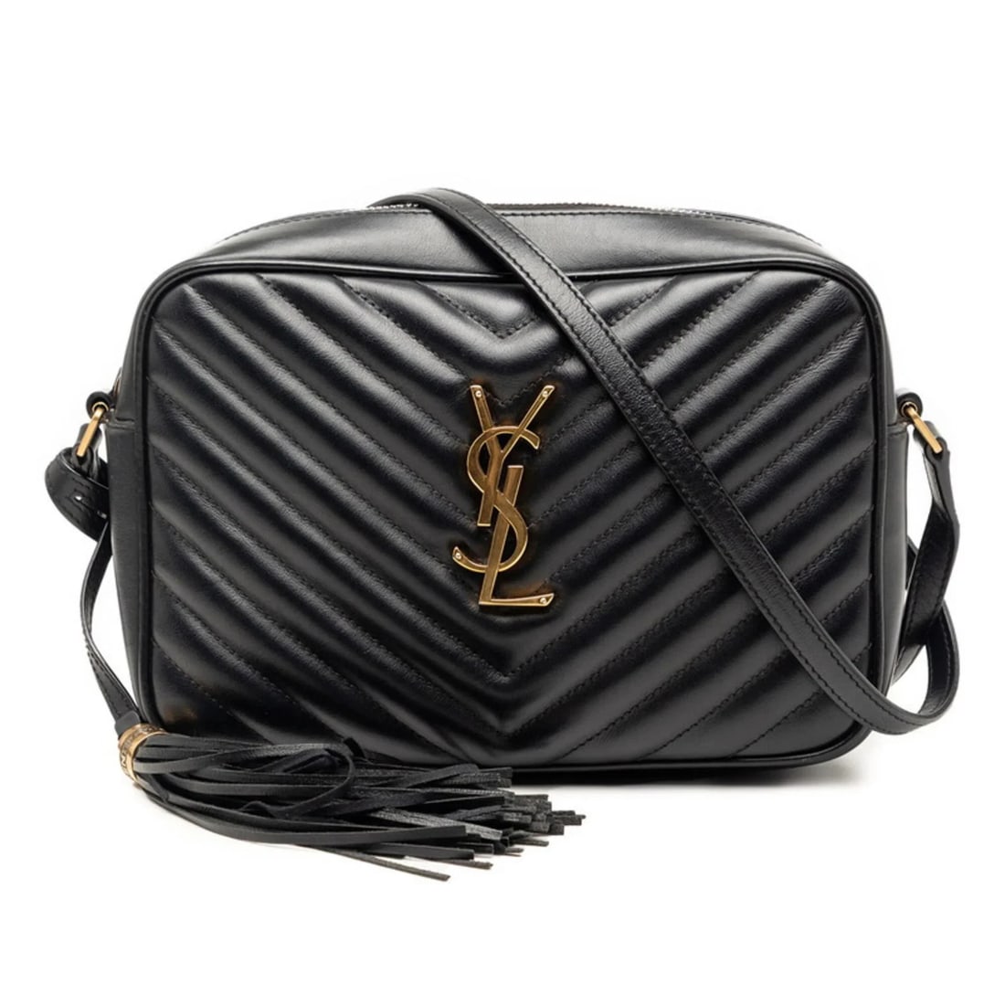 SAINT LAURENT YSL LOGO V-STITCH LOU CROSSBODY SHOULDER BAG: Saint Laurent YSL Logo V-Stitch Lou Crossbody Shoulder Bag Brand: Saint Laurent Type/Style: Shoulder bag Material: Leather Color: Black Size: (HxWxD) 5.5cm x 22.5cm x 6cm / 2.16'' x 8.85'' x 2.36''