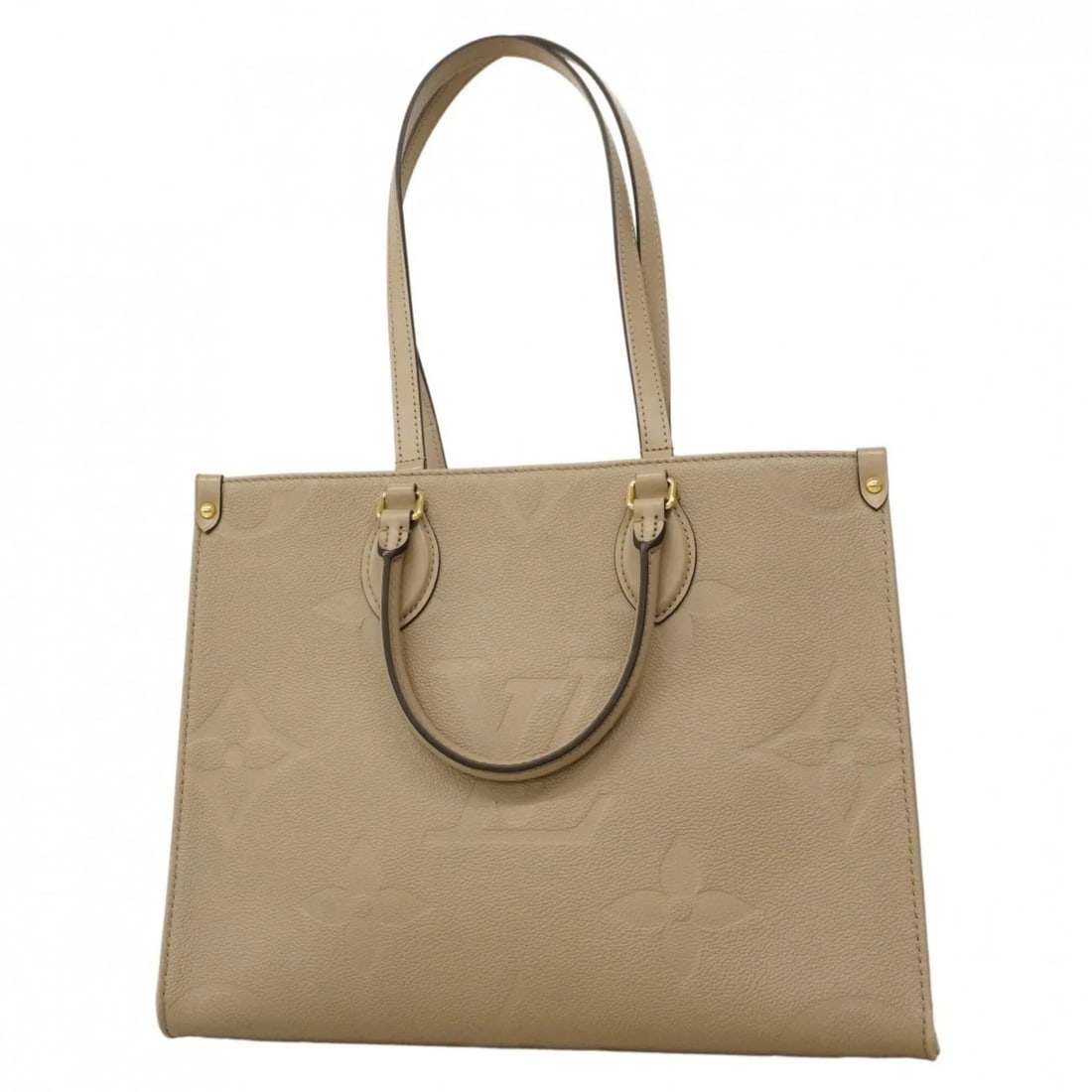 LOUIS VUITTON MONOGRAM EMPREINTE ONTHEGO MM TOTE BAG: Louis Vuitton Monogram Empreinte OnTheGo MM Tote Bag Brand: Louis Vuitton Type/Style: Tote bag Material: Monogram Empreinte Color: Beige Size: (HxWxD) 25cm x 34cm x 14cm / 9.84'' x 13.38'' x 5.51''