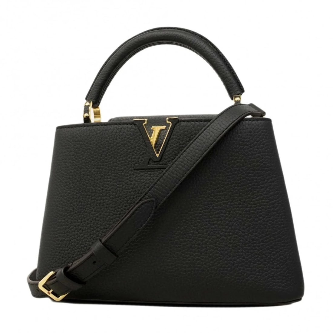 LOUIS VUITTON HANDBAG, TAURILLON LEATHER, CAPUCINES BB: Louis Vuitton handbag, Taurillon leather, Capucines BB Brand: Louis Vuitton Type/Style: Handbag Material: none Color: Noir Size: (HxWxD) 18cm x 26.5cm x 9cm / 7.08'' x 10.43'' x 3.54'' Accessories