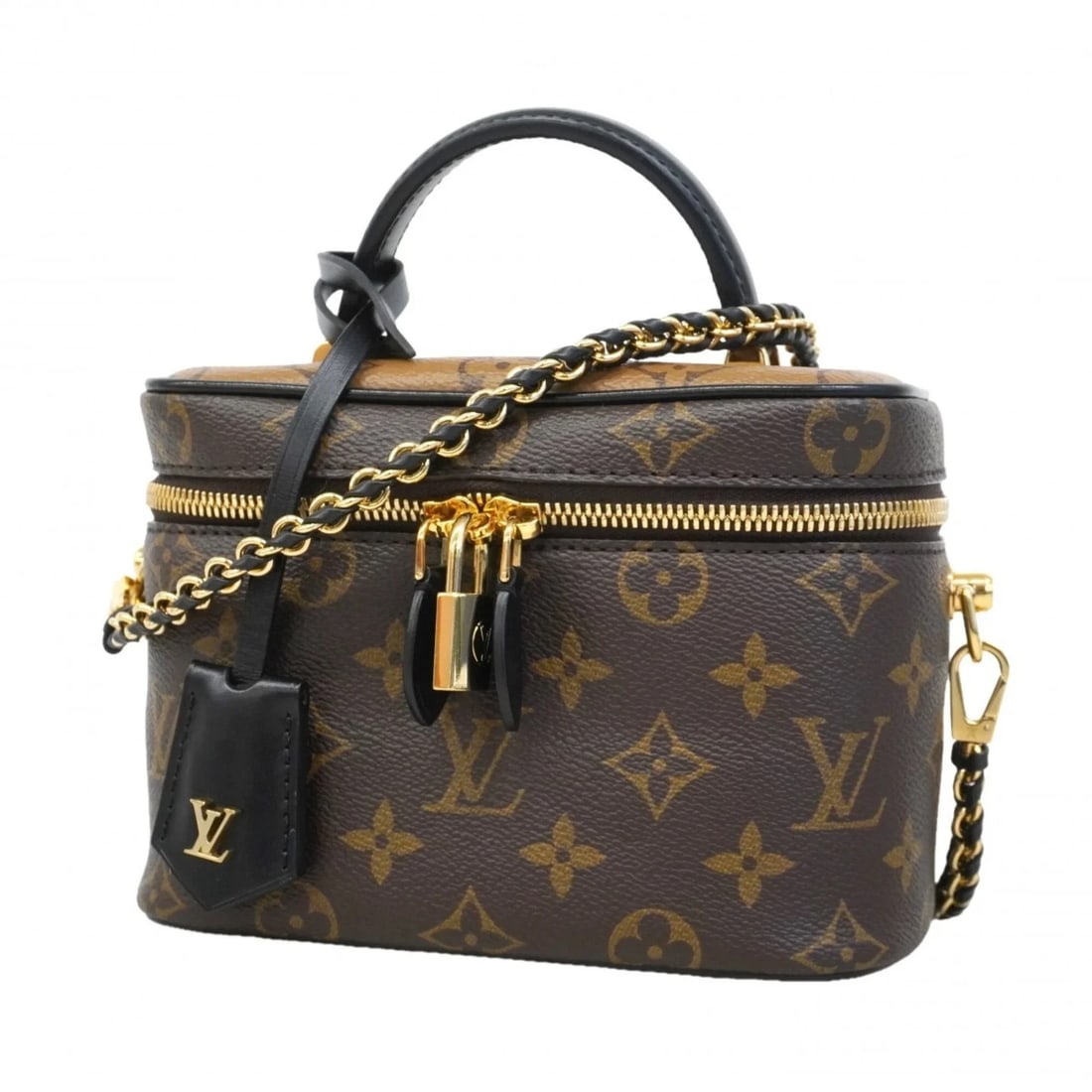 LOUIS VUITTON MONOGRAM REVERSE VANITY NVPM HANDBAG: Louis Vuitton Monogram Reverse Vanity NVPM Handbag Brand: Louis Vuitton Type/Style: Handbag Material: none Color: Brown Size: (HxWxD) 12.5cm x 18cm x 10cm / 4.92'' x 7.08'' x 3.93'' Accessories: None