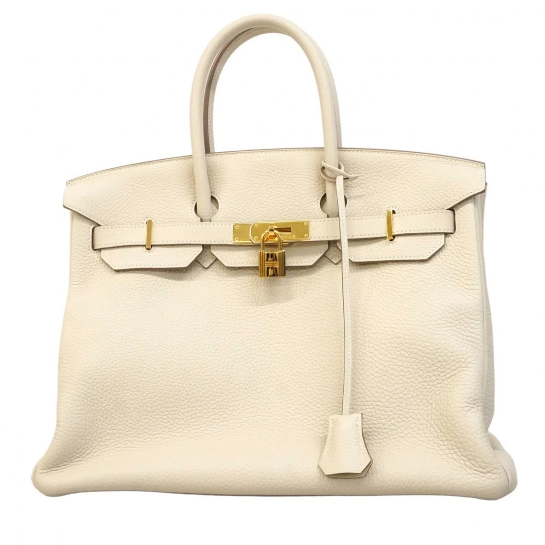 HERMES BIRKIN 35 HANDBAG, TAURILLON CLEMENCE LEATHER: Hermes Birkin 35 Handbag, Taurillon Clemence Leather Brand: Hermes Type/Style: Handbag Material: Taurillon clemence leather Color: White Size: (HxWxD) 28cm x 35.5cm x 19cm / 11.02'' x 13.97'' x