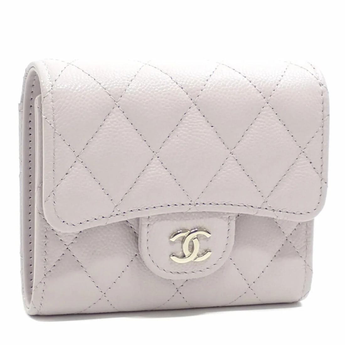 CHANEL TRIFOLD WALLET MATELASSE LADIES PURPLE CAVIARSKIN: Chanel trifold wallet Matelasse ladies purple CaviarSkin Brand: Chanel Type/Style: Type Wallet (tri-fold) Material: Grained Calfskin Color: Purple Size: (HxWxD) 9.5cm x 10.5cm x 3cm / 3.74'' x 4.13''