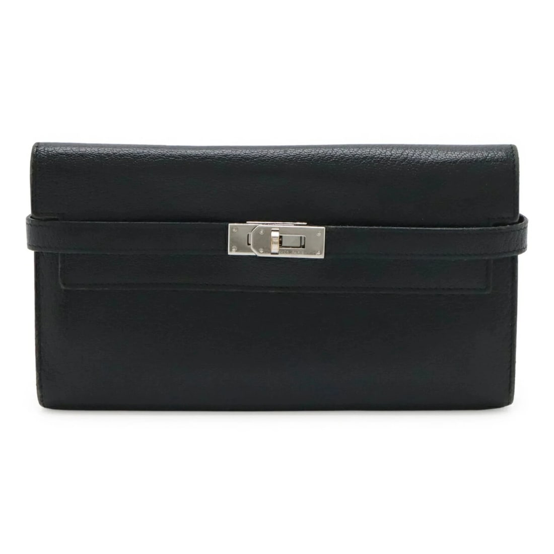 HERMES KELLY WALLET LONG BI-FOLD WALLET, CHEVRE LEATHER: HERMES Kelly Wallet Long Bi-fold Wallet, Chevre Leather Brand: Hermes Type/Style: Type Long wallet (bi-fold) Material: Chevre leather Color: Black Size: (HxWxD) 11.5cm x 20cm / 4.52'' x 7.87''