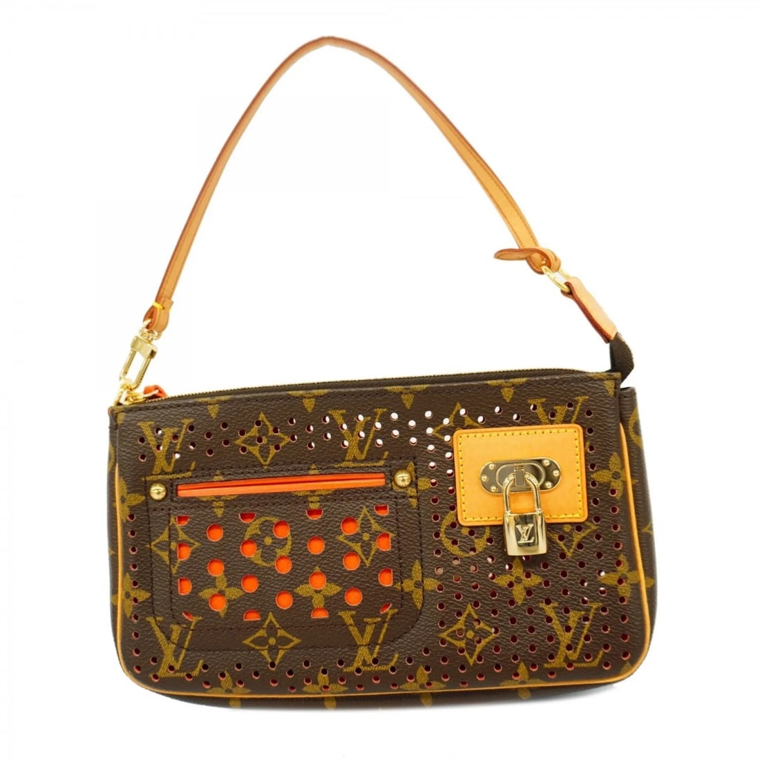 LOUIS VUITTON MONOGRAM PERFO POCHETTE ACCESSOIRES: Louis Vuitton Monogram Perfo Pochette Accessoires Brand: Louis Vuitton Type/Style: Pouch Material: none Color: LV Orange Size: (HxWxD) 13cm x 21cm x 4cm / 5.11'' x 8.26'' x 1.57'' Accessories: Non