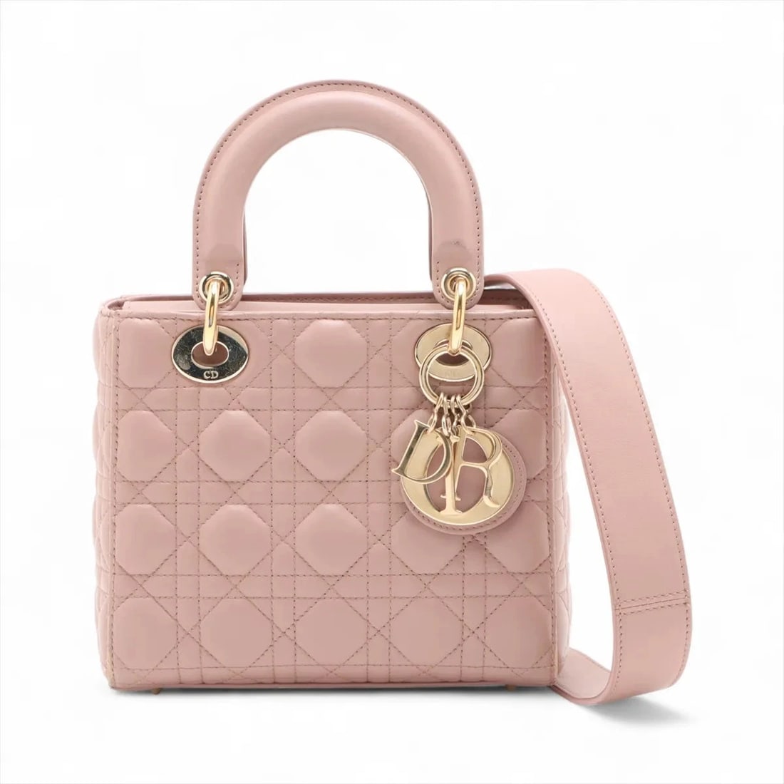 CHRISTIAN DIOR CANNAGE MY LADY DIOR 2 WAY HANDBAG HANDBAG: Christian Dior Cannage My Lady Dior 2 Way Handbag Handbag Brand: Christian Dior Type/Style: Hand bag Material: Leather Color: Pink Size: Height:6.7inch Length:7.9inch Depth:3.1inch Handle height:3.1in