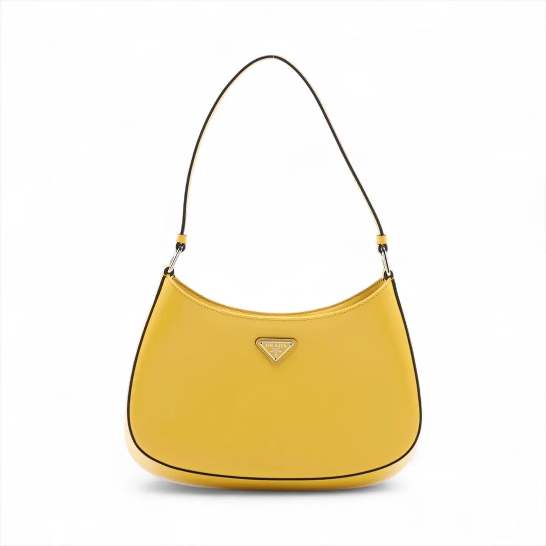 PRADA CLEO BRUSHED LEATHER SHOULDER BAG YELLOW, SHOULDER BAG: Prada Cleo brushed leather Shoulder bag Yellow, Shoulder bag Brand: Prada Type/Style: Shoulder bag Material: brushed leather Color: Yellow Size: Height:8.3inch Length:10.8inch Depth:2.0inch Access