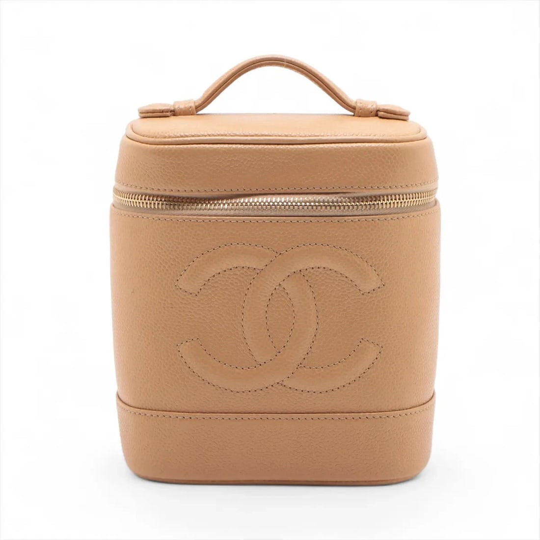 CHANEL COCO MARK GRAINED CALFSKIN VANITY BAG VANITY BAG: Chanel Coco Mark Grained Calfskin Vanity bag Vanity bag Brand: Chanel Type/Style: Vanity bag Material: Caviar Skin Color: Beige Size: Height:6.7inch Length:5.9inch Depth:4.9inch Handle height:1.2inch 