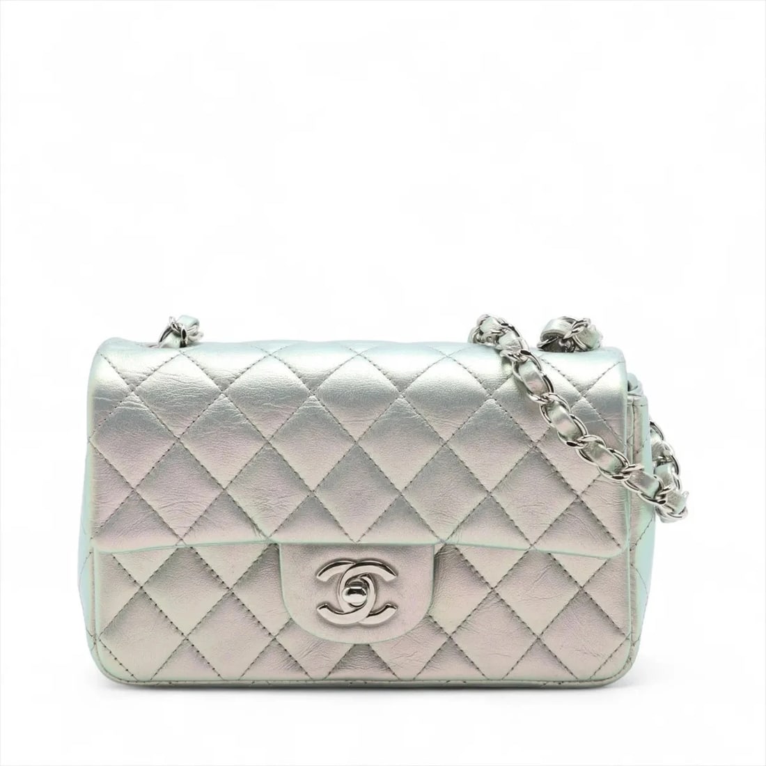 CHANEL MINI MATELASSE 20 LEATHER CHAIN BAG SHOULDER BAG: Chanel Mini Matelasse 20 Leather Chain Bag Shoulder bag Brand: Chanel Type/Style: Shoulder bag Material: Leather Color: Silver Size: Height:4.7inch Length:7.7inch Depth:2.4inch Accessories: None <