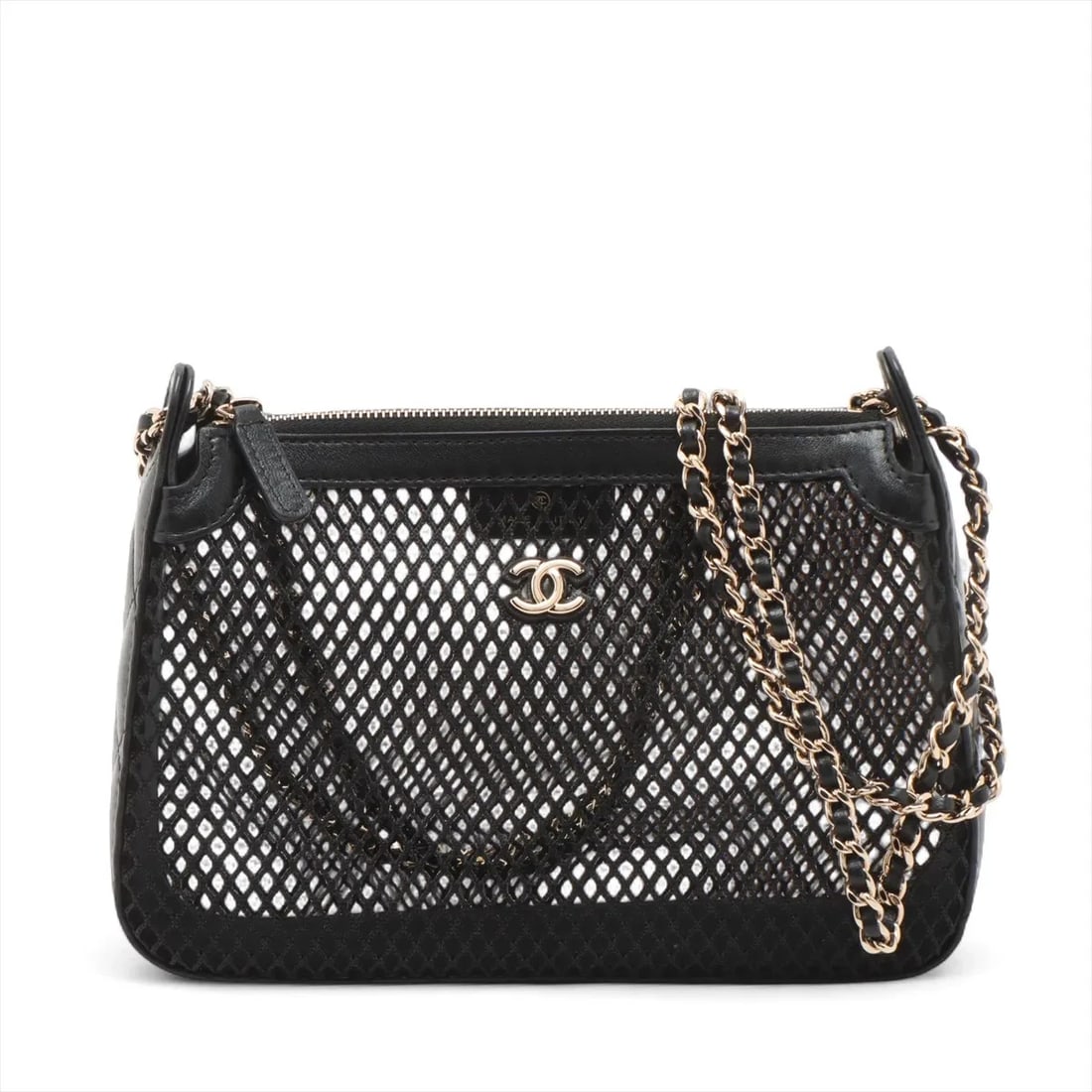 CHANEL MATELASSE MESH X LAMBSKIN CHAIN SHOULDER BAG: Chanel Matelasse Mesh x lambskin Chain Shoulder Bag Brand: Chanel Type/Style: Shoulder bag Material: Mesh x lambskin Color: Black Size: Height:6.5inchLength:8.7inchDepth:2.0inch Accessories: None