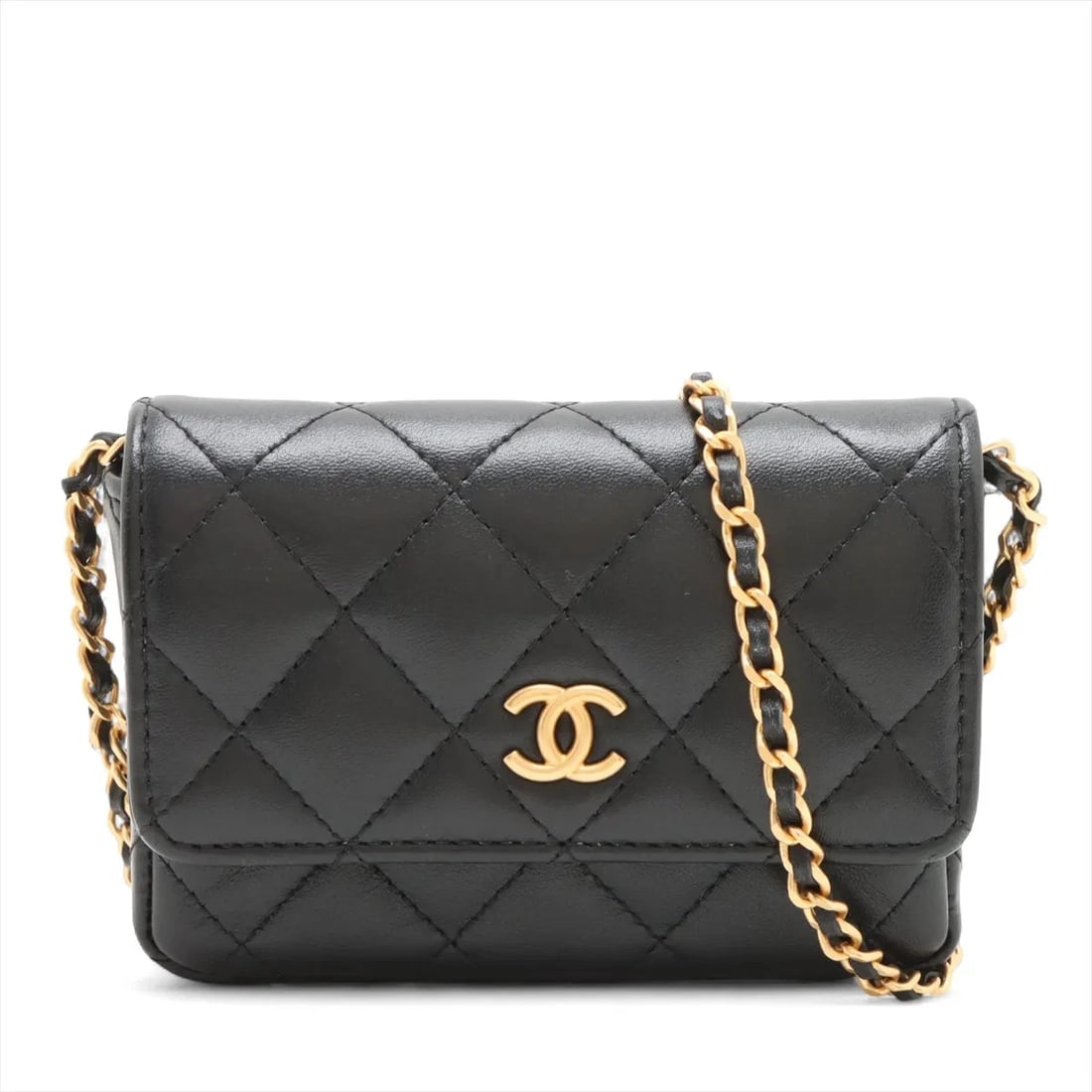 CHANEL MATELASSE LAMBSKIN CHAIN SHOULDER BAG: Chanel Matelasse Lambskin Chain Shoulder Bag Brand: Chanel Type/Style: Shoulder bag Material: Lambskin Color: Black Size: Height:3.3inch Length:4.7inch Depth:0.8inch Accessories: None Acce