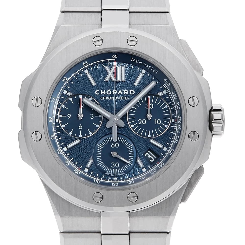 CHOPARD ALPINE EAGLE CHRONO WATCH: Chopard Alpine Eagle Chrono Watch Brand: Chopard Type: Wrist watch Material: Band Material Stainless Steel, Case Material Stainless Steel Color: Dial color Blue Size: Case:W44mm Circumference of Wrist