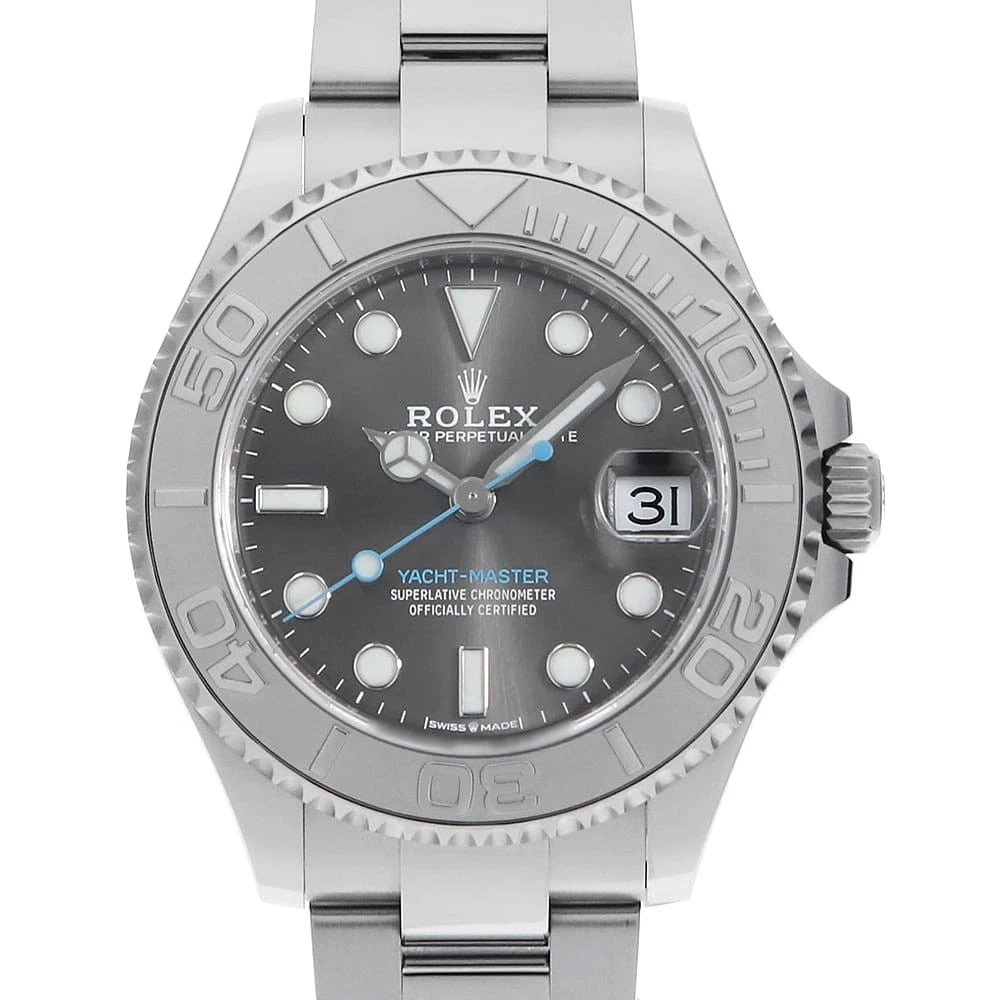 ROLEX YACHT MASTER ROLESIUM SLATE WATCH: ROLEX Yacht Master Rolesium slate Watch Brand: ROLEX Type: Wrist watch Material: Band Material Stainless Steel, Case Material Stainless Steel/Platinum Color: Dial color Slate Size: Case:W37mm