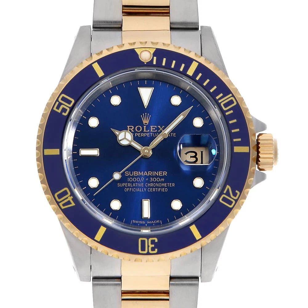 ROLEX SUBMARINER DATE BLUE WATCH: ROLEX SUBMARINER Date blue Watch Brand: ROLEX Type: Wrist watch Material: Band Material Stainless Steel/Yellow Gold, Case Material Stainless Steel/Yellow Gold Color: Dial color Blue Size: Case:W40mm
