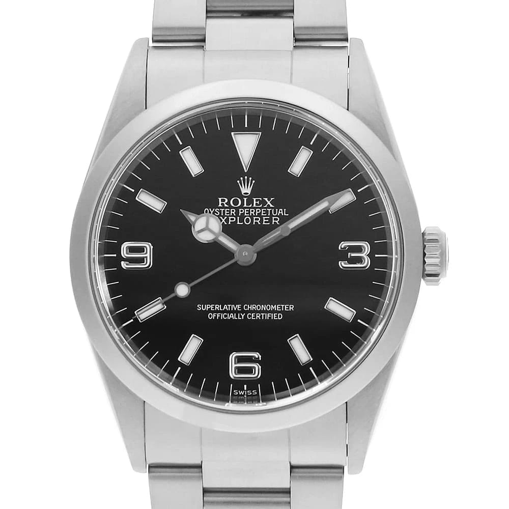 ROLEX EXPLORER BLACK WATCH: ROLEX Explorer black Watch Brand: ROLEX Type: Wrist watch Material: Band Material Stainless Steel, Case Material Stainless Steel Color: Dial color Black Size: Case:W36mm Circumference of Wrist:18cm